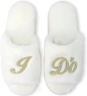 HIALTODAY Bride Slippers for Wedding, I Do Bridal Slippers for Bride Fuzzy Slippers for Women for Wedding