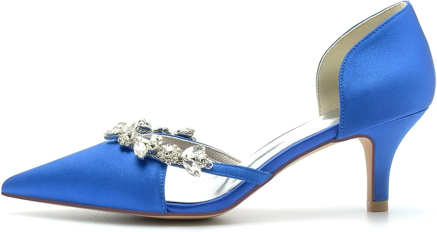 HNVAVQ Women's Elegant Closed Pointed Toe Wedding Shoes Kitten Heels Rhinestone Bridal Pumps Stiletto Heels Party Court Shoes for Bride Bridesmaid,6 CM