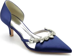 HNVAVQ Women's Elegant Closed Pointed Toe Wedding Shoes Kitten Heels Rhinestone Bridal Pumps Stiletto Heels Party Court Shoes for Bride Bridesmaid,6 CM