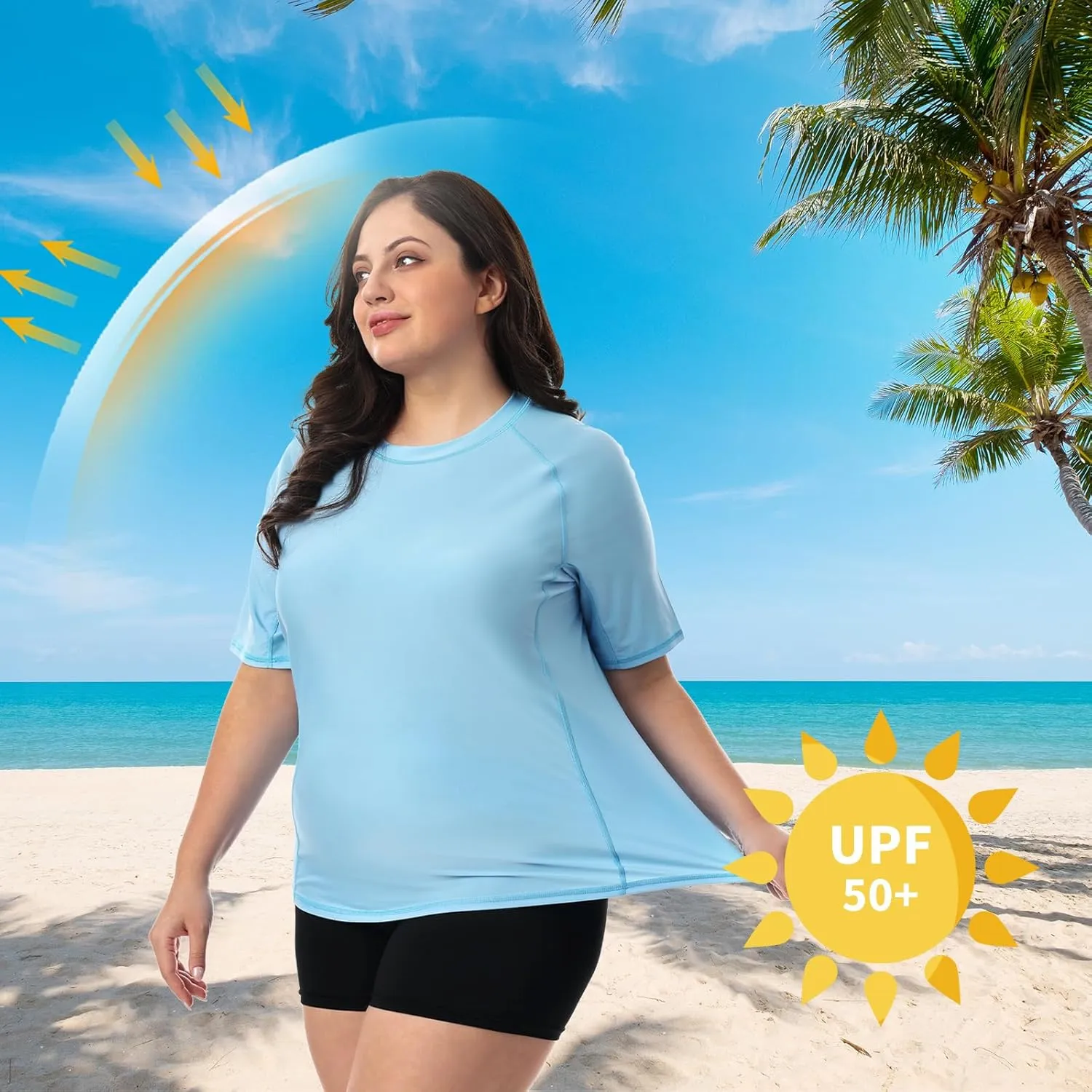 HODOSPORTS Women's Plus Size Rash Guard UPF 50  Swim Shirt Sun Protection Swimsuit Top Short Sleeve 1X-6X