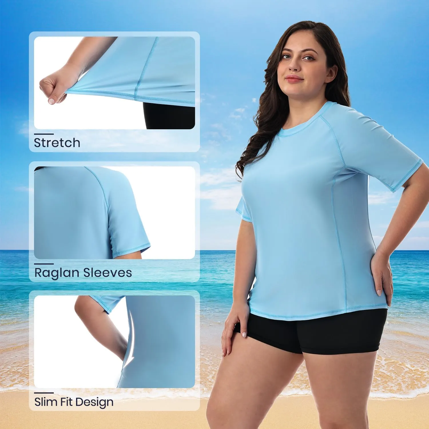 HODOSPORTS Women's Plus Size Rash Guard UPF 50  Swim Shirt Sun Protection Swimsuit Top Short Sleeve 1X-6X