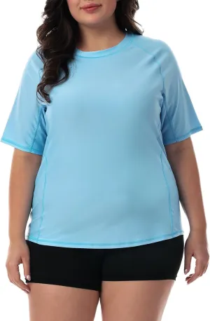 HODOSPORTS Women's Plus Size Rash Guard UPF 50  Swim Shirt Sun Protection Swimsuit Top Short Sleeve 1X-6X