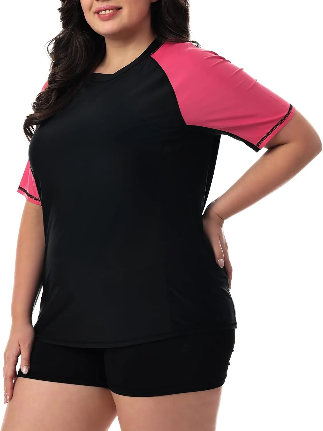 HODOSPORTS Women's Plus Size Rash Guard UPF 50  Swim Shirt Sun Protection Swimsuit Top Short Sleeve 1X-6X