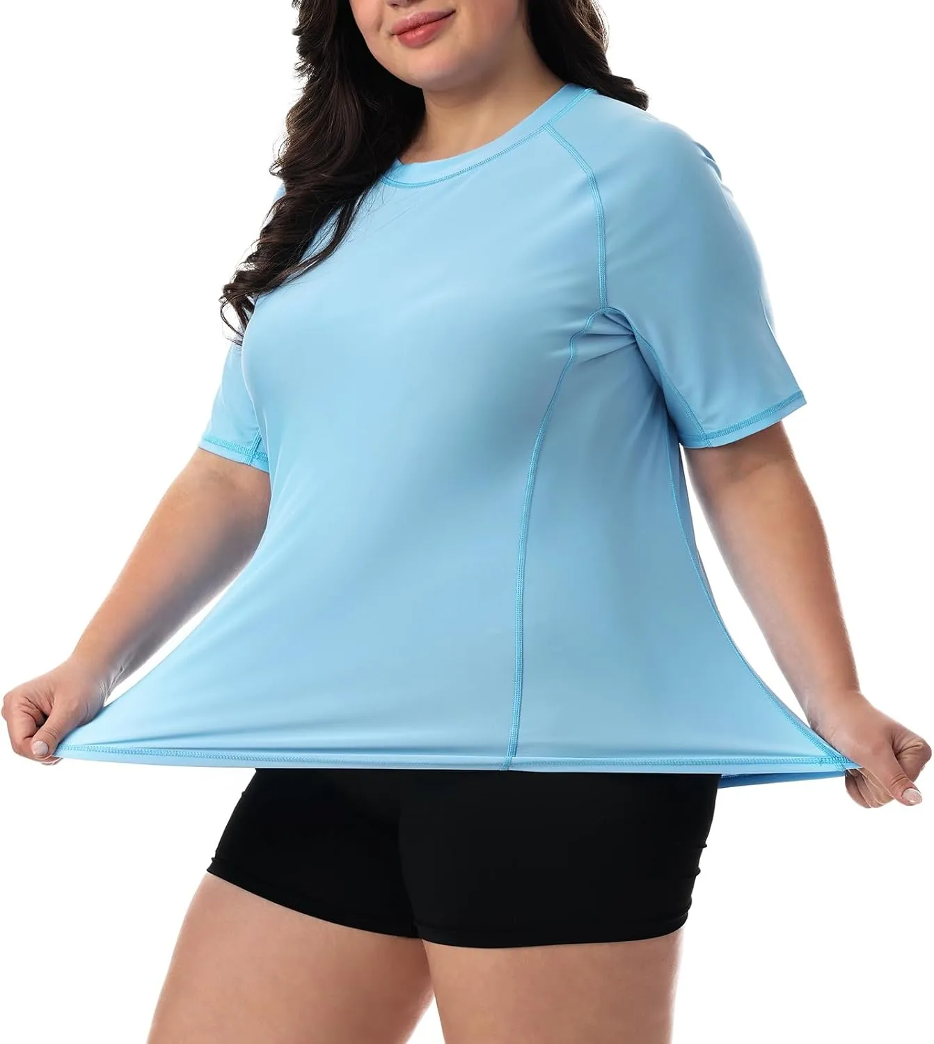 HODOSPORTS Women's Plus Size Rash Guard UPF 50  Swim Shirt Sun Protection Swimsuit Top Short Sleeve 1X-6X