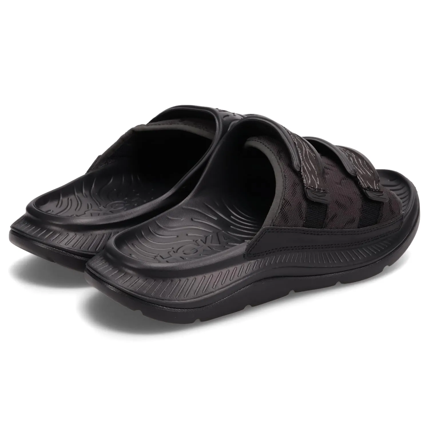 HOKA ONEONE 1134150 ORA LUXE Men's Sandals, Recovery Sandals, Thick Sole, Black, Black, Black, 28.0 cm