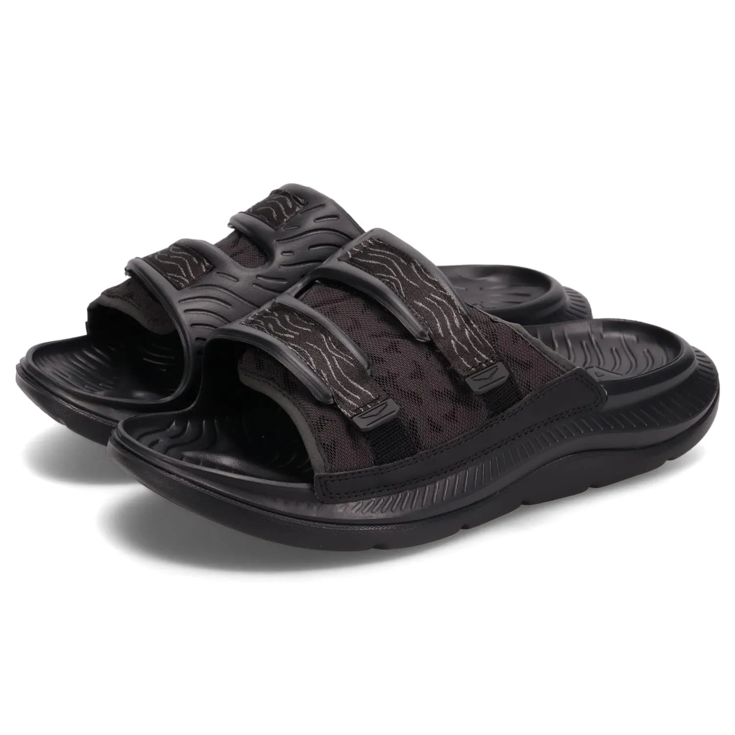 HOKA ONEONE 1134150 ORA LUXE Men's Sandals, Recovery Sandals, Thick Sole, Black, Black, Black, 28.0 cm