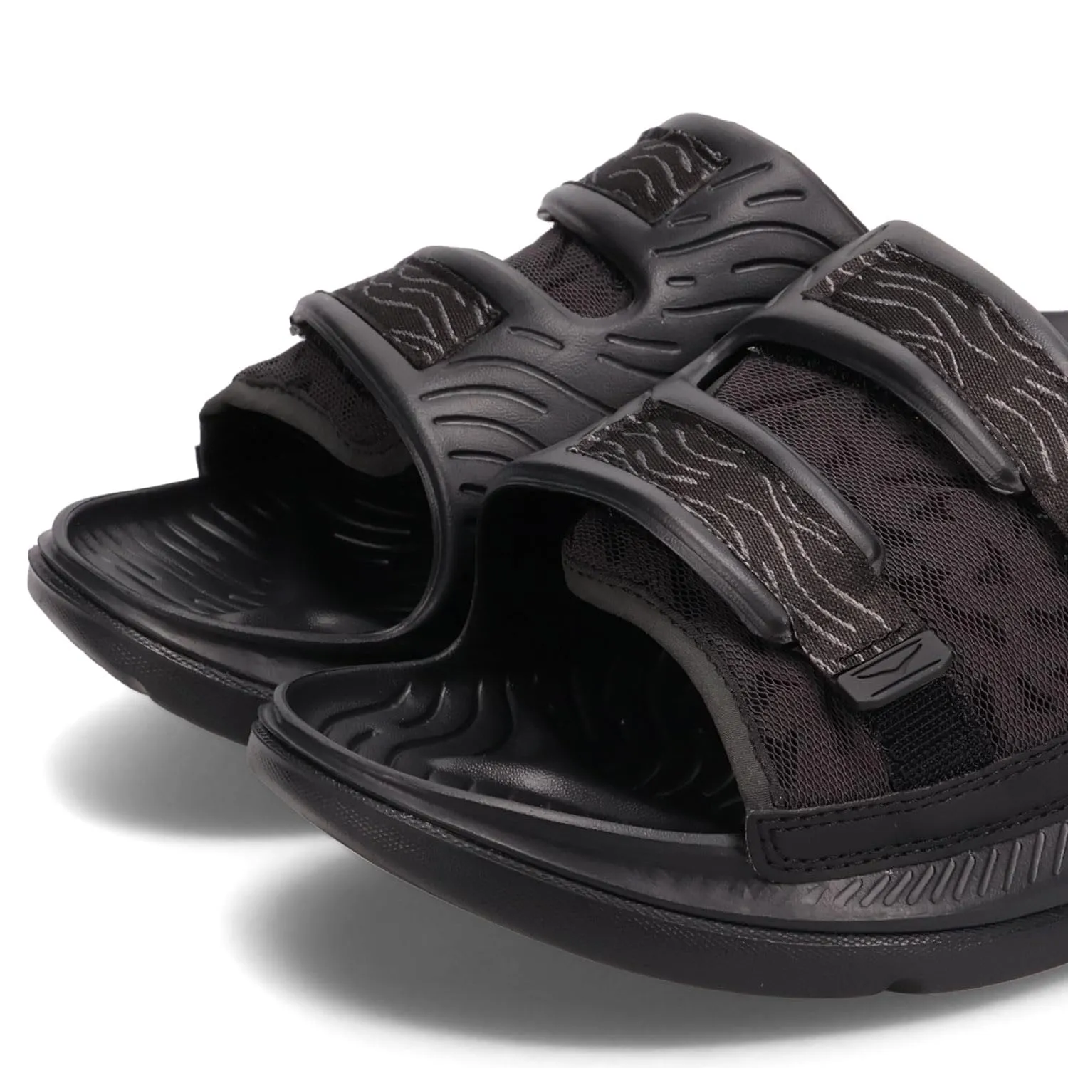 HOKA ONEONE 1134150 ORA LUXE Men's Sandals, Recovery Sandals, Thick Sole, Black, Black, Black, 28.0 cm