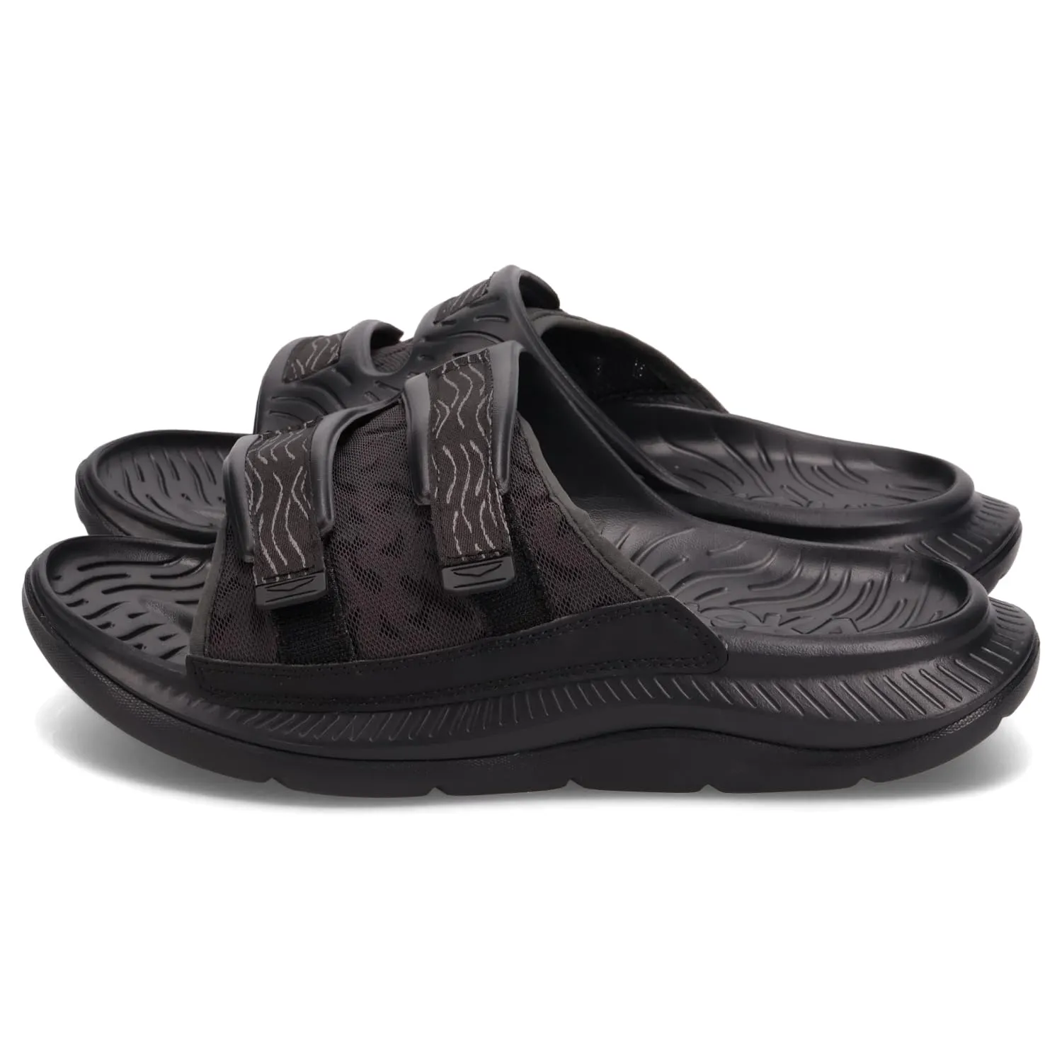 HOKA ONEONE 1134150 ORA LUXE Men's Sandals, Recovery Sandals, Thick Sole, Black, Black, Black, 28.0 cm