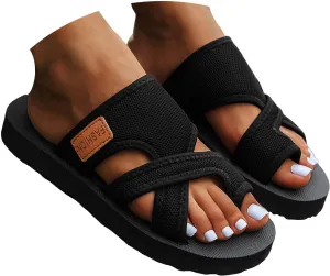 Hollow Mesh Slide Sandals 2024 Women's Hollow Mesh Slide Sandals Loop Toe Flat Arch Support Fashion Casual Summer Slide