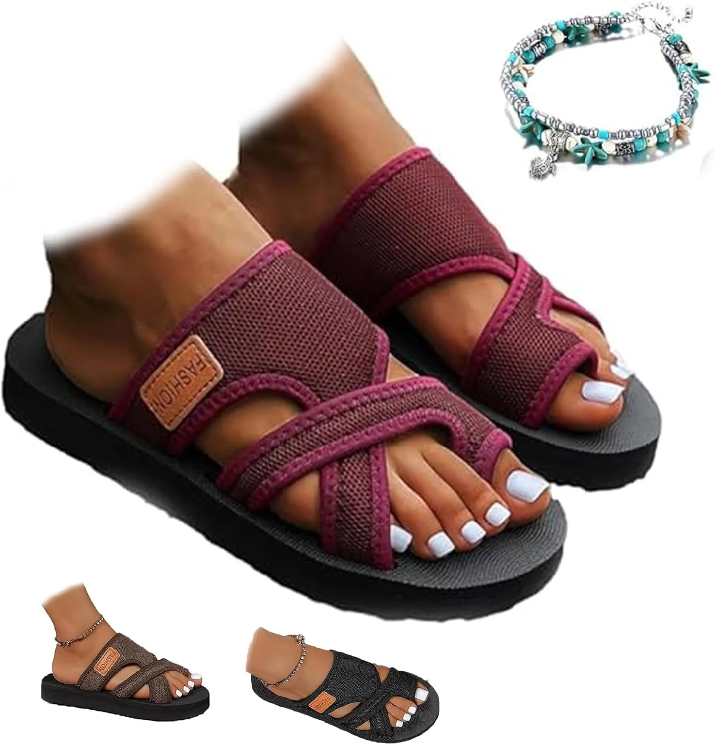 Hollow Mesh Slide Sandals with Loop Toe, Breathable Mesh Slide Sandals, Hollow Mesh Slide Sandals Orthopedic