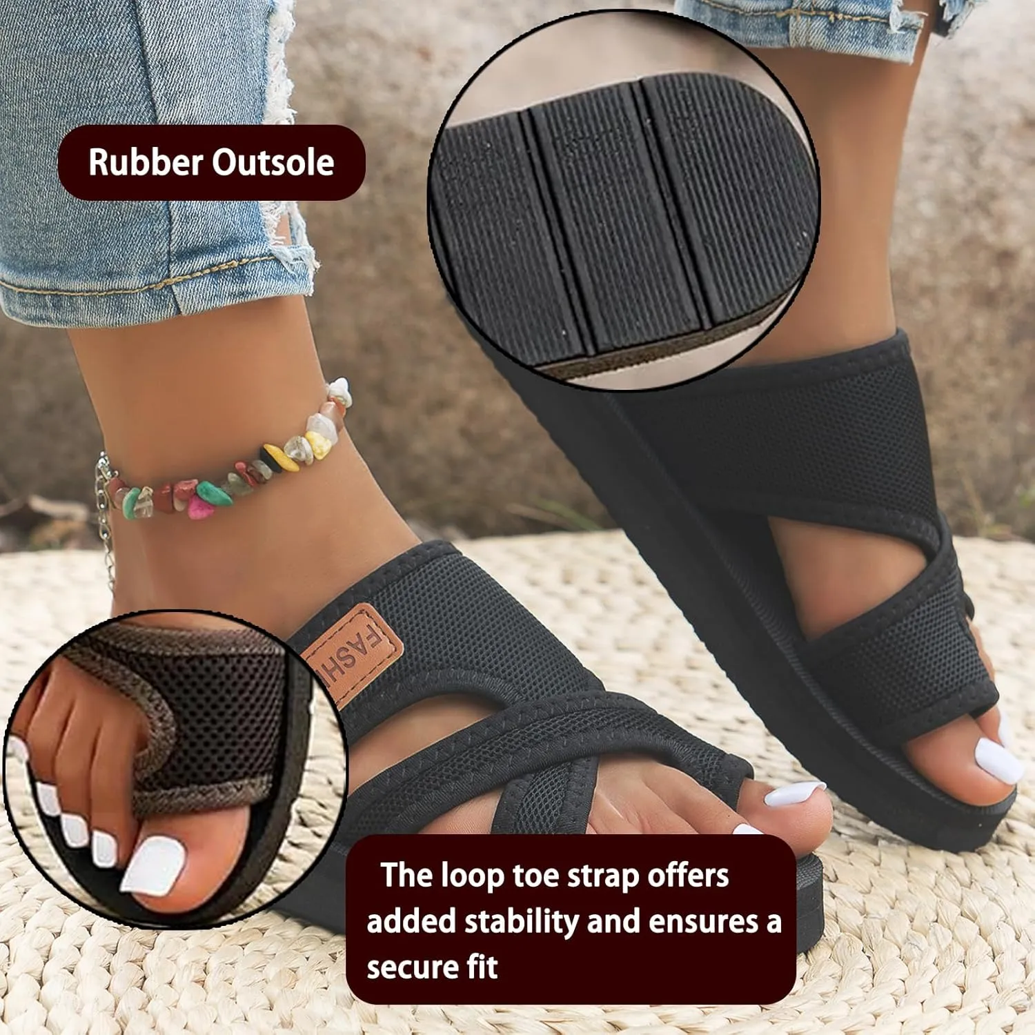 Hollow Mesh Slide Sandals with Loop Toe, Breathable Mesh Slide Sandals, Hollow Mesh Slide Sandals Orthopedic