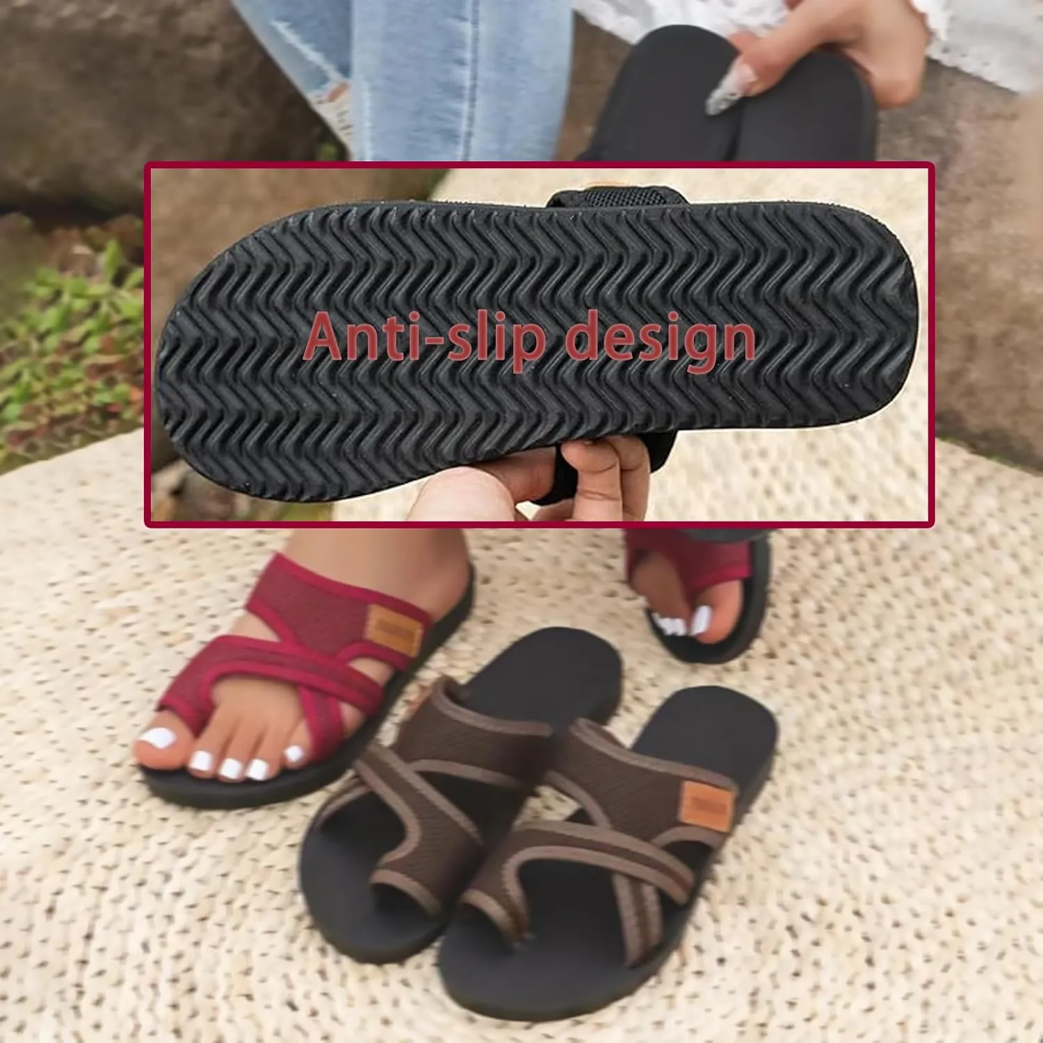 Hollow Mesh Slide Sandals with Loop Toe, Breathable Mesh Slide Sandals, Hollow Mesh Slide Sandals Orthopedic