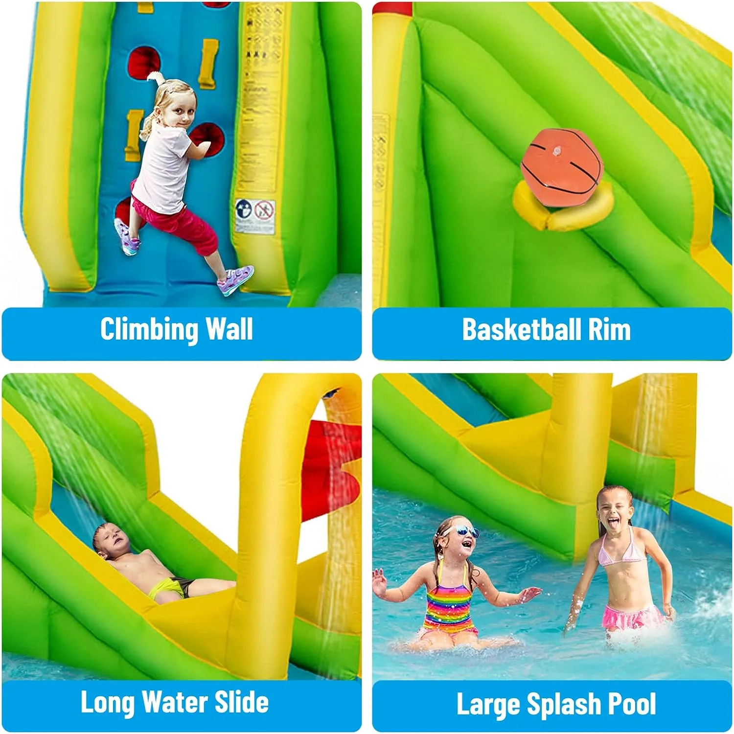 HONEY JOY Inflatable Water Slide, 7-in-1 Blow up Waterslide Water Park for Kids Backyard, Splash Pool, Climbing Wall, Indoor Outdoor Water Slides Inflatables for Kids and Adults(Without Blower)