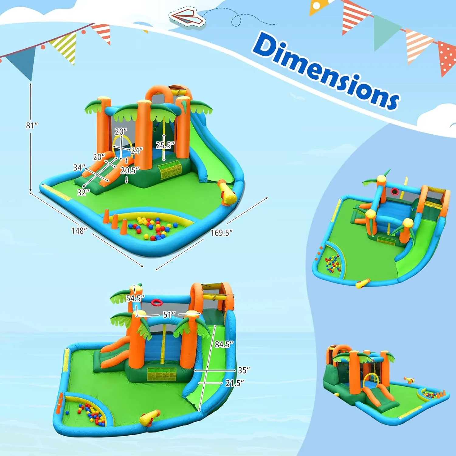 HONEY JOY Inflatable Water Slide, 7 in 1 Giant Water Park Bouncy House for Outdoor Backyard, Climbing Wall, Jungle Outdoor Blow up Water Slides Inflatables for Kids and Adults(with 780w Blower)