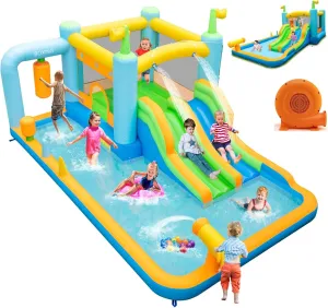 HONEY JOY Inflatable Water Slide, Giant Water Bounce House for Kids Backyard, GFCI 750W Blower, Toddler Indoor Outdoor Blow up Jump Castle Waterslides Inflatables for Boys Girls