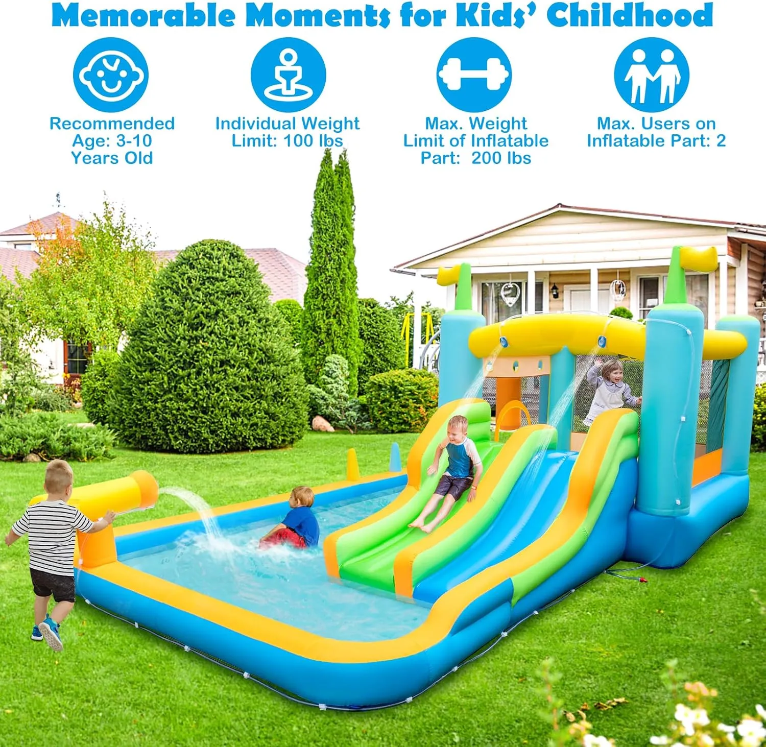 HONEY JOY Inflatable Water Slide, Giant Water Bounce House for Kids Backyard, GFCI 750W Blower, Toddler Indoor Outdoor Blow up Jump Castle Waterslides Inflatables for Boys Girls