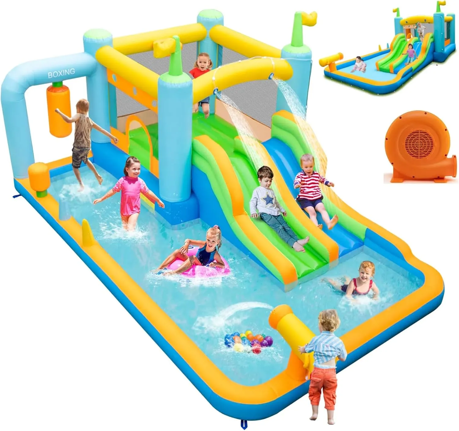 HONEY JOY Inflatable Water Slide, Giant Water Bounce House for Kids Backyard, GFCI 750W Blower, Toddler Indoor Outdoor Blow up Jump Castle Waterslides Inflatables for Boys Girls