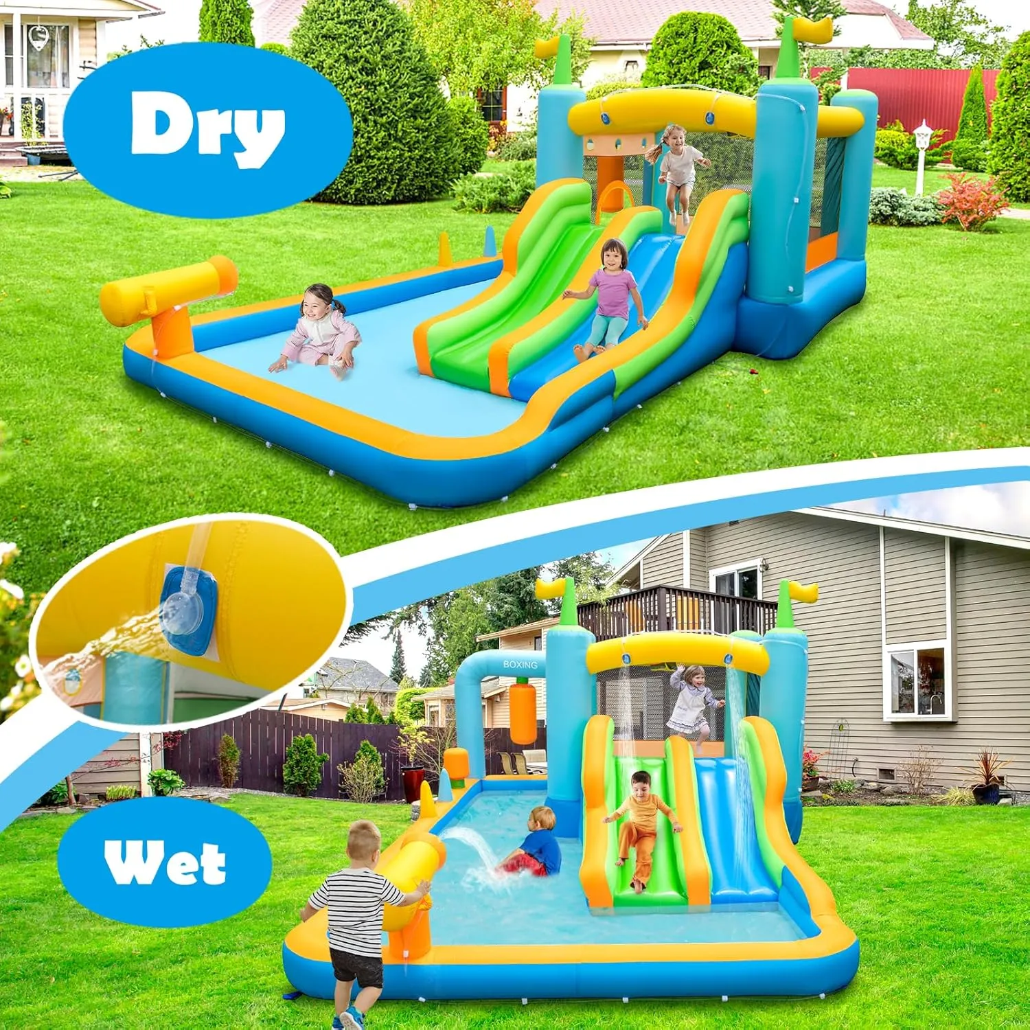 HONEY JOY Inflatable Water Slide, Giant Water Bounce House for Kids Backyard, GFCI 750W Blower, Toddler Indoor Outdoor Blow up Jump Castle Waterslides Inflatables for Boys Girls