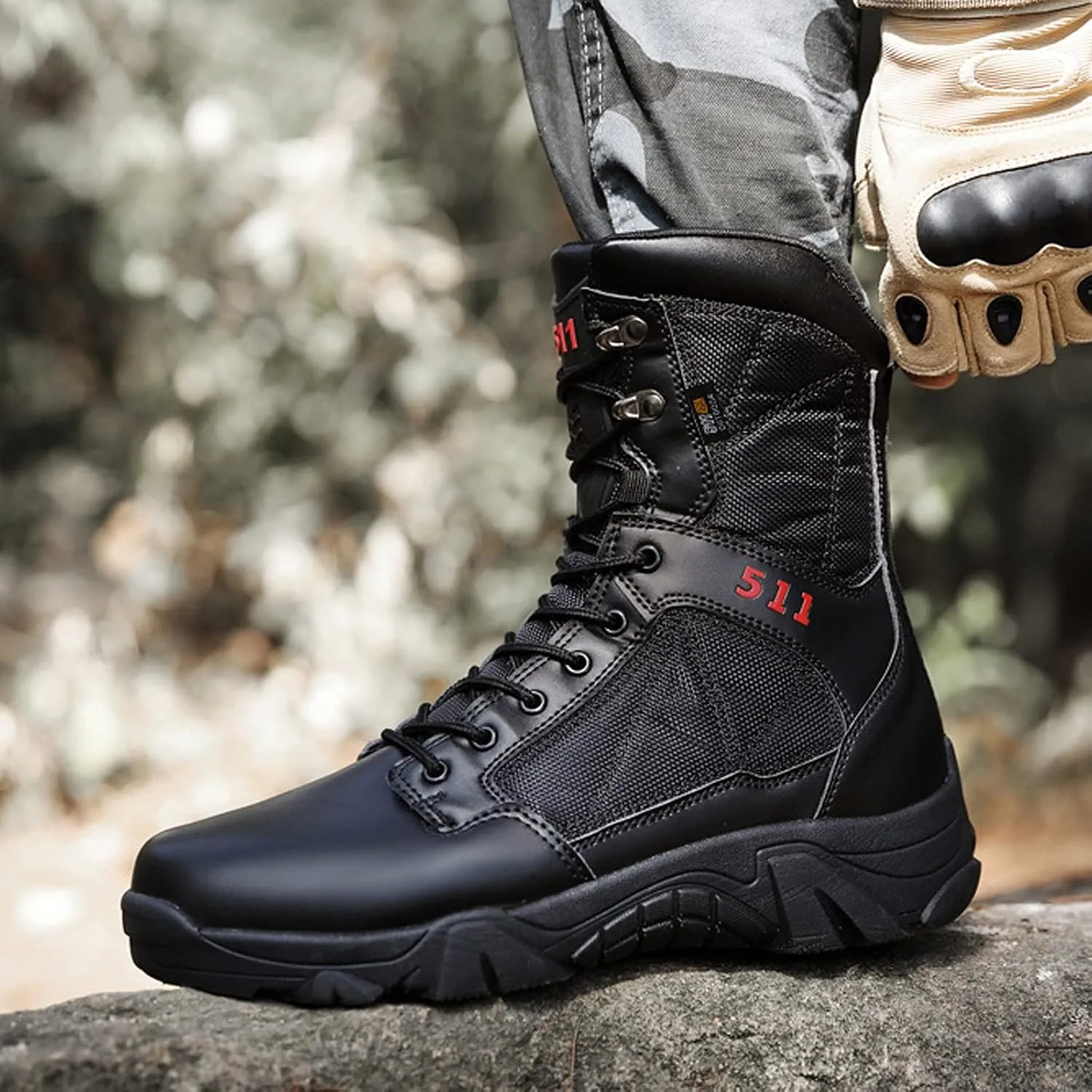 hongrenamz Mens Hiking Boots Waterproof High Hiking Shoes Outdoor Trekking Boots Non Slip Camping Boots Black-EU45/US11