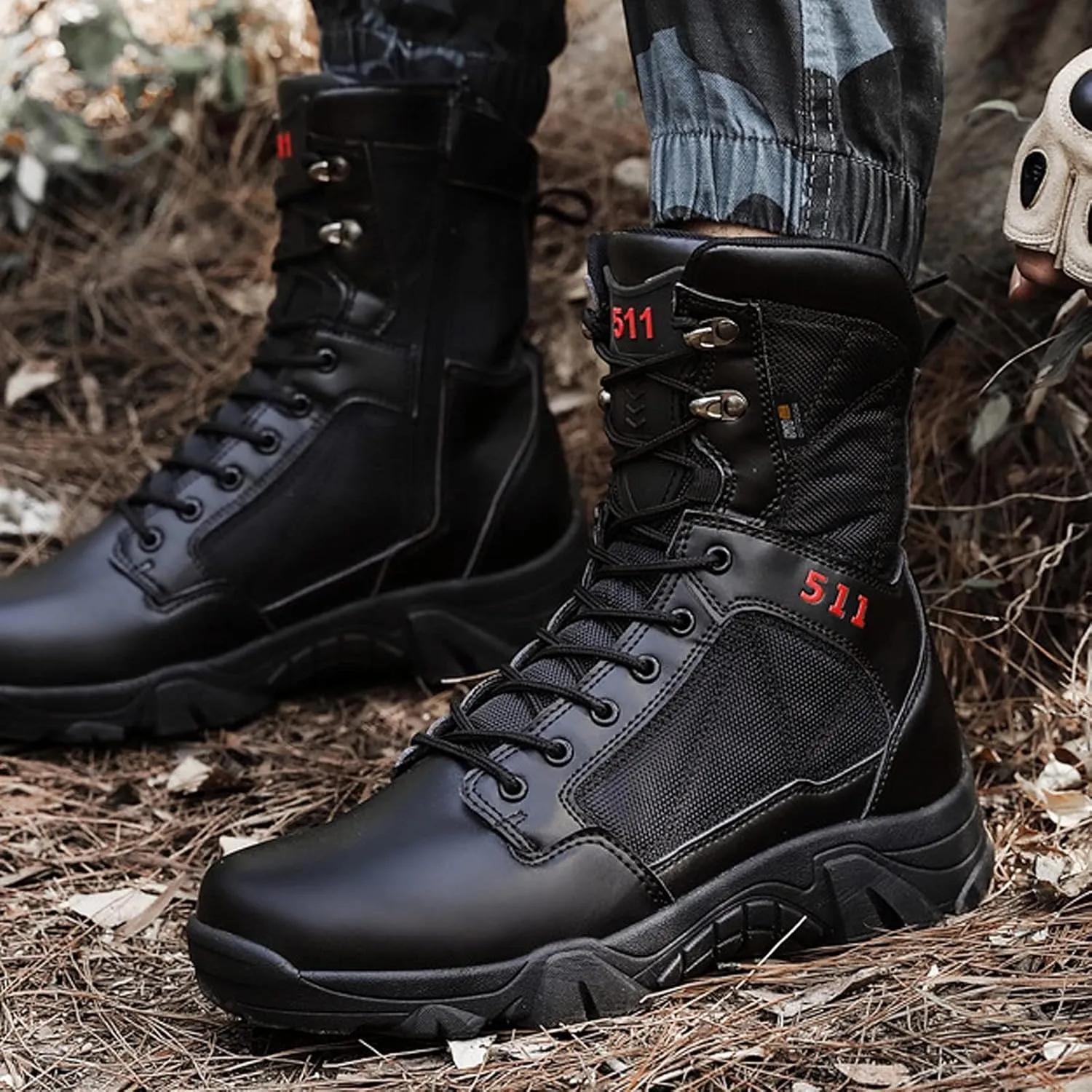 hongrenamz Mens Hiking Boots Waterproof High Hiking Shoes Outdoor Trekking Boots Non Slip Camping Boots Black-EU45/US11