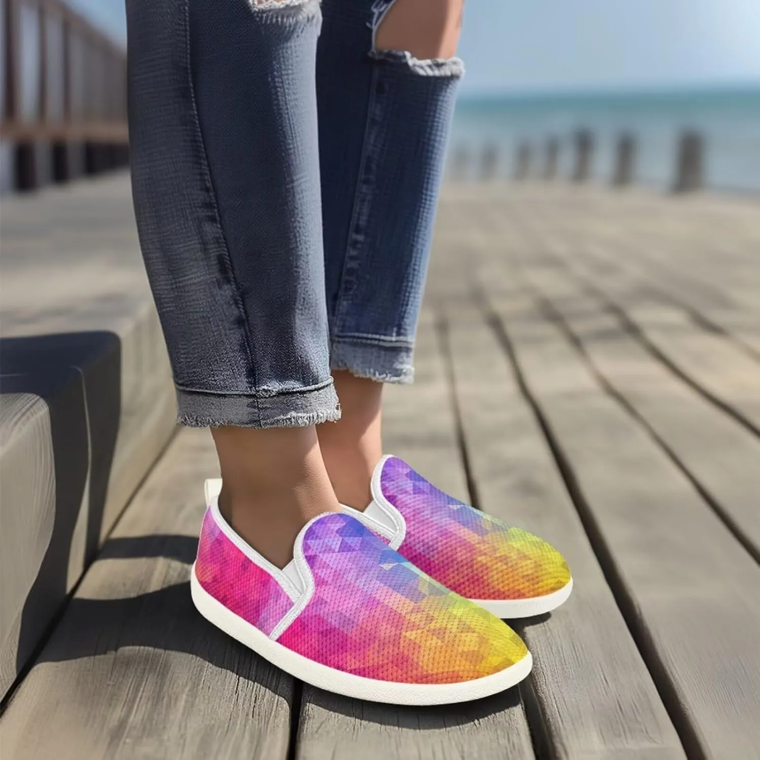 Howilath Slip on Loafers for Women Flat Mesh Shoes Running Sneakers Lightweight Casual Shoes