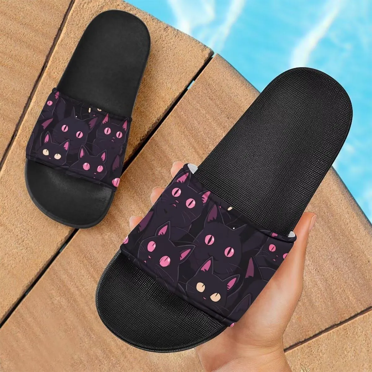 Howilath Women's Casual Slide Sandals, Cartoon Animals Print Comfortable Soft Sole Non-Slip Open Toe EVA Flat Sandals