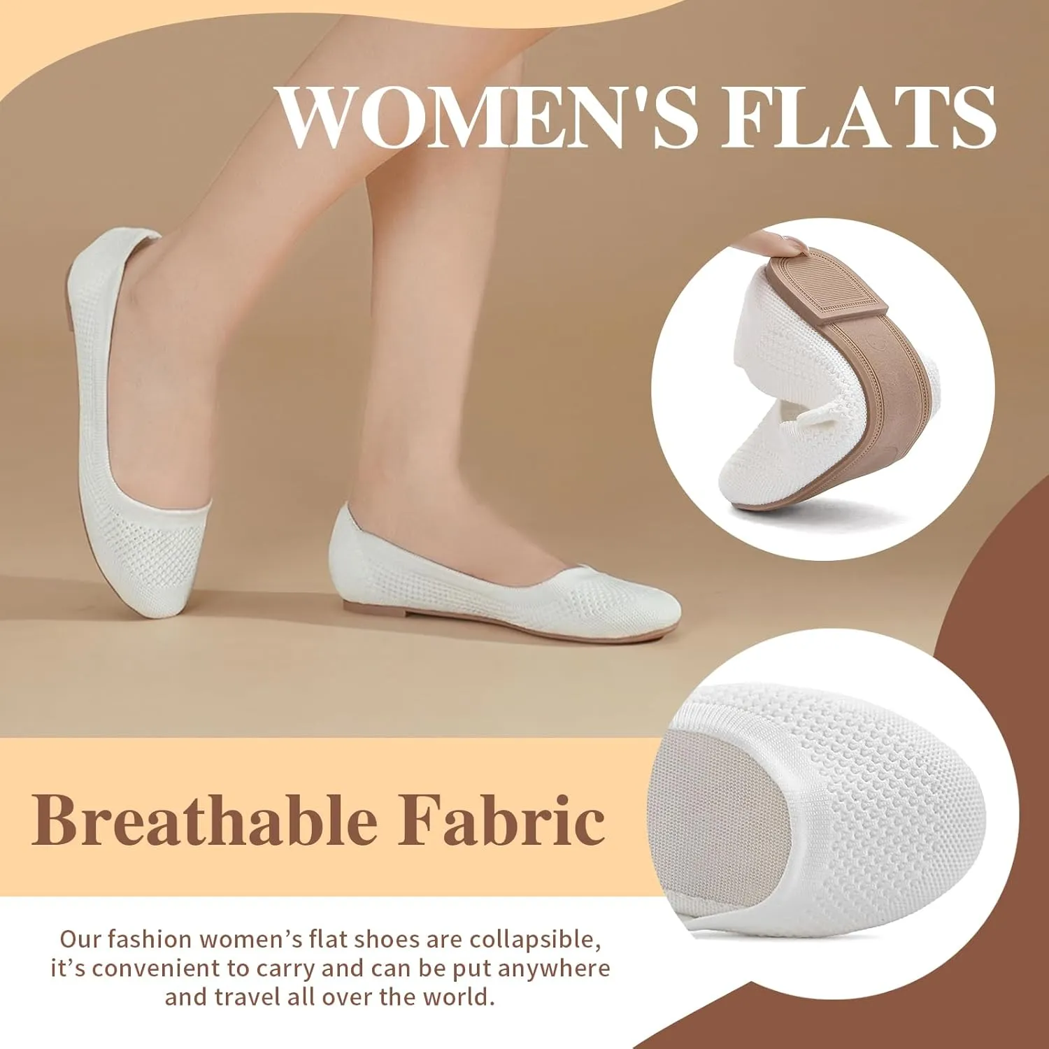 Hsttgsr Women's Ballet Flats Shoes Beige Comfortable Casual Dressy Mesh Shoes Slip On Ballerina Office Walking