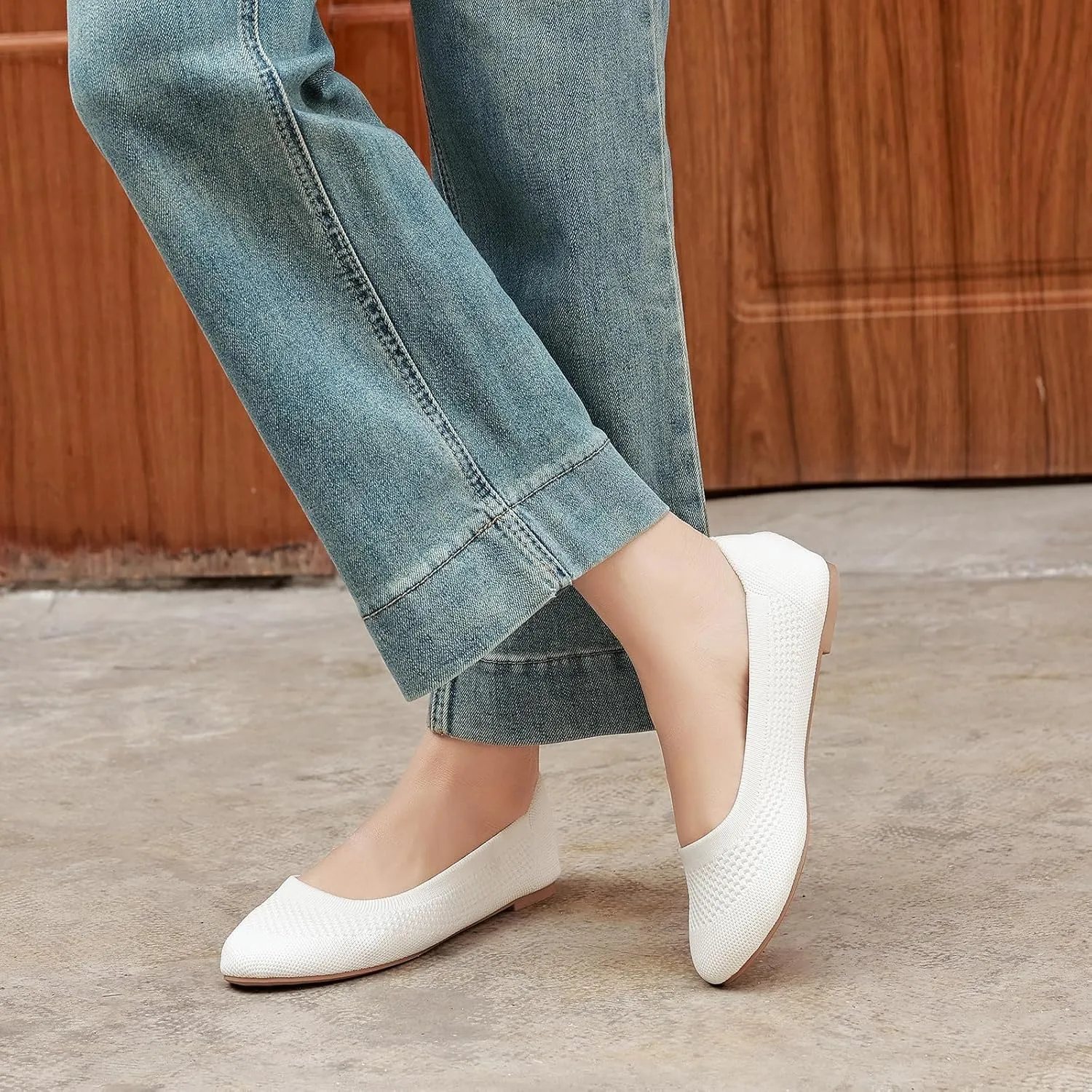 Hsttgsr Women's Ballet Flats Shoes Beige Comfortable Casual Dressy Mesh Shoes Slip On Ballerina Office Walking