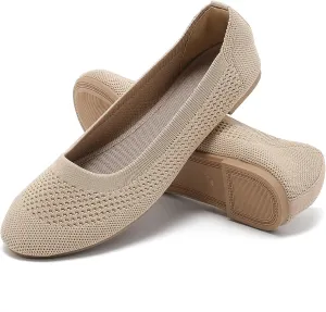 Hsttgsr Women's Ballet Flats Shoes Beige Comfortable Casual Dressy Mesh Shoes Slip On Ballerina Office Walking
