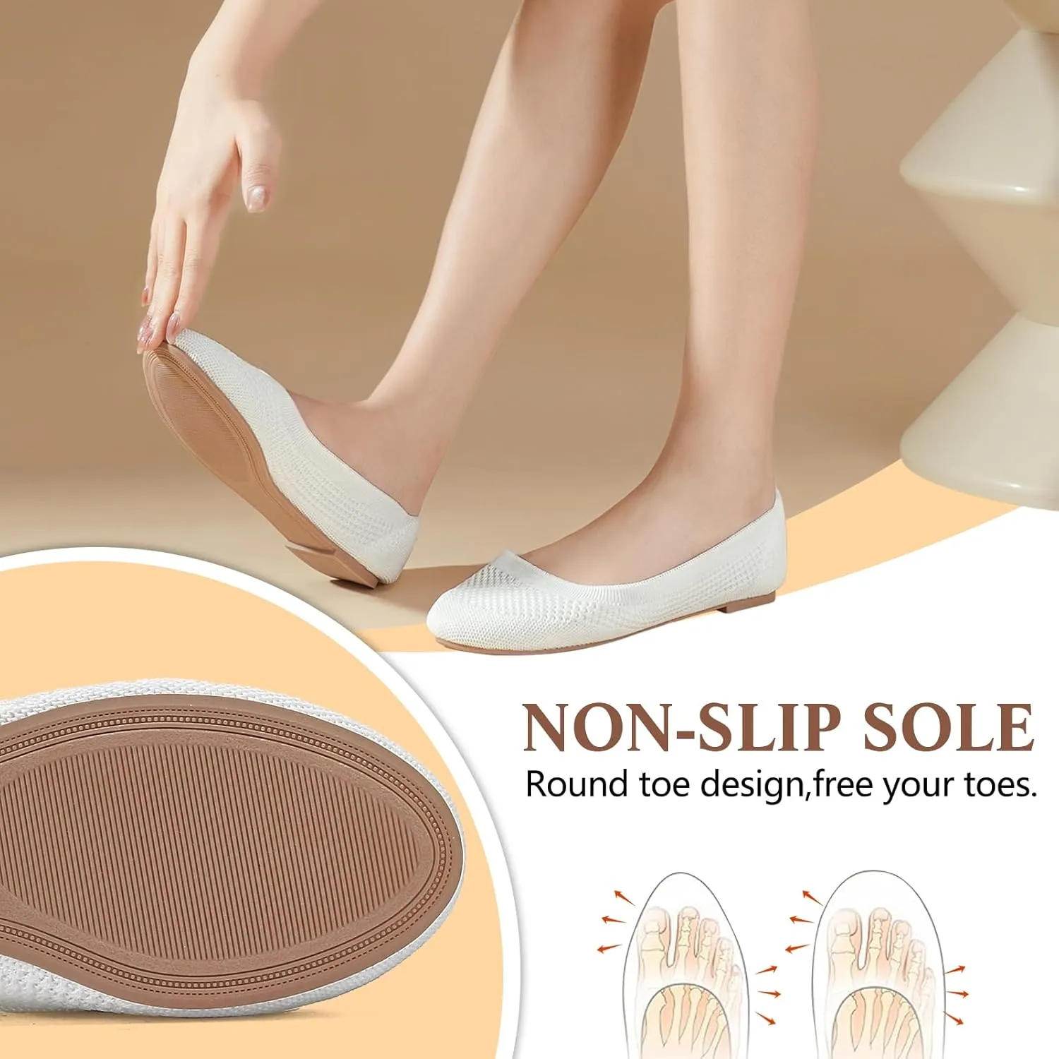 Hsttgsr Women's Ballet Flats Shoes Beige Comfortable Casual Dressy Mesh Shoes Slip On Ballerina Office Walking