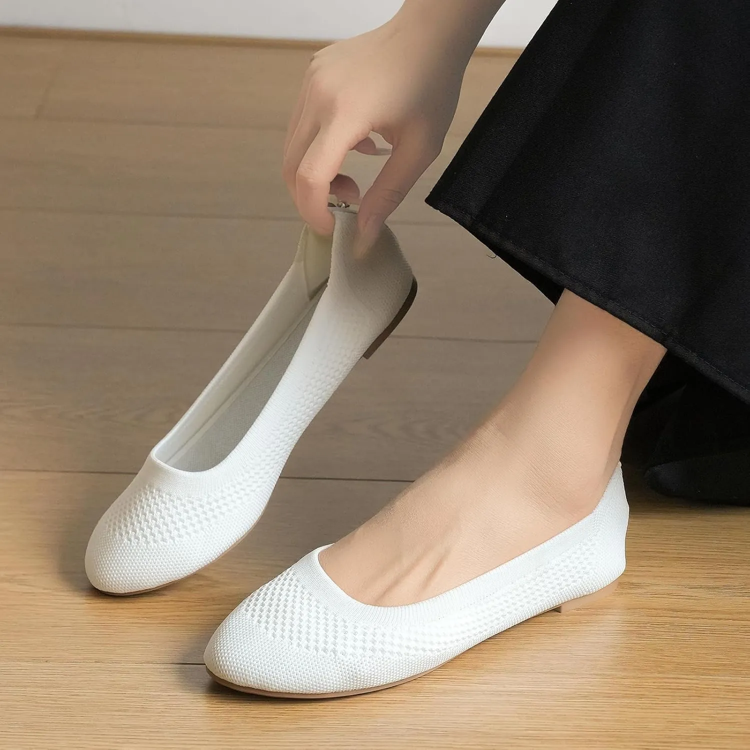 Hsttgsr Women's Ballet Flats Shoes Beige Comfortable Casual Dressy Mesh Shoes Slip On Ballerina Office Walking
