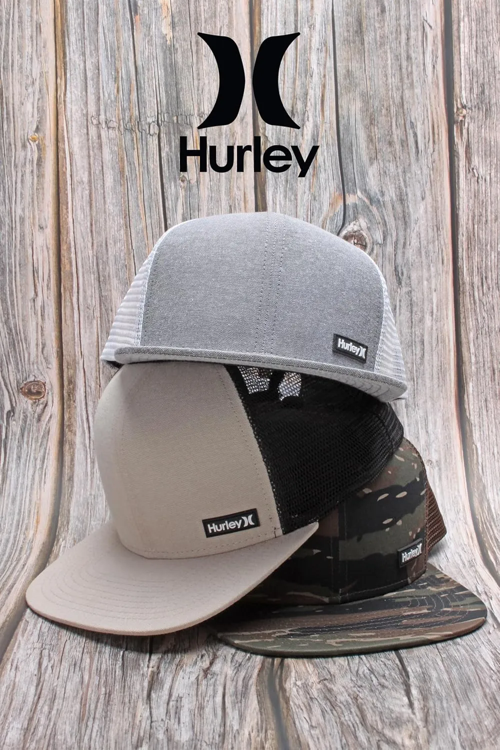 Hurley Men's Caps - Flat Brim Mesh Panel Baseball Cap Trucker Hat - Snap Back Hats for Men