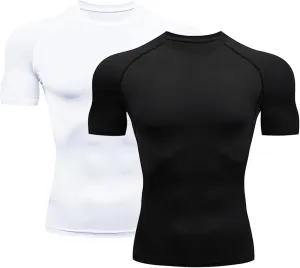 HYCOPROT Men's Compression Shirts Short Sleeve Athletic Workout T-Shirt Cool Dry Sports Baselayer Running Undershirts Tops