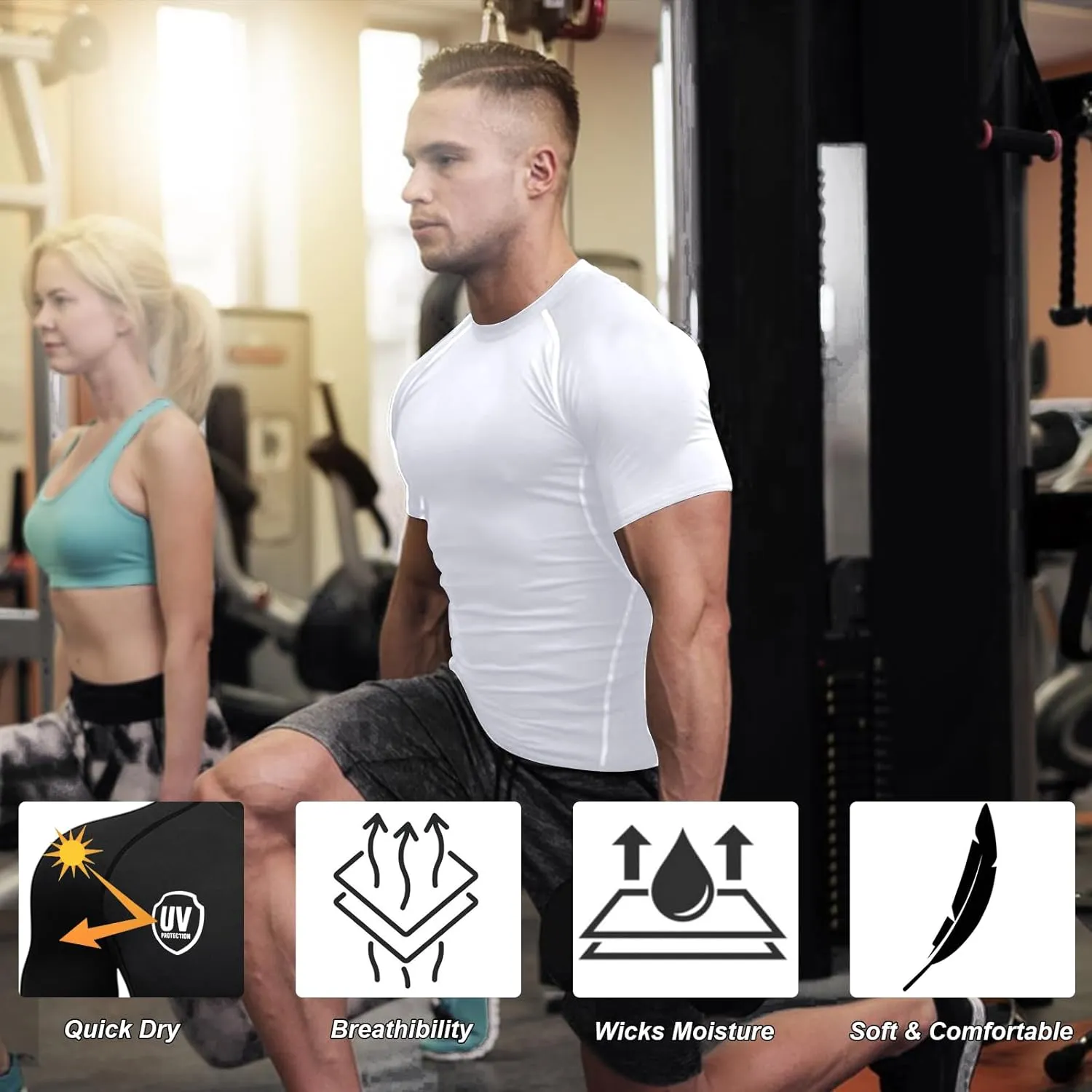HYCOPROT Men's Compression Shirts Short Sleeve Athletic Workout T-Shirt Cool Dry Sports Baselayer Running Undershirts Tops