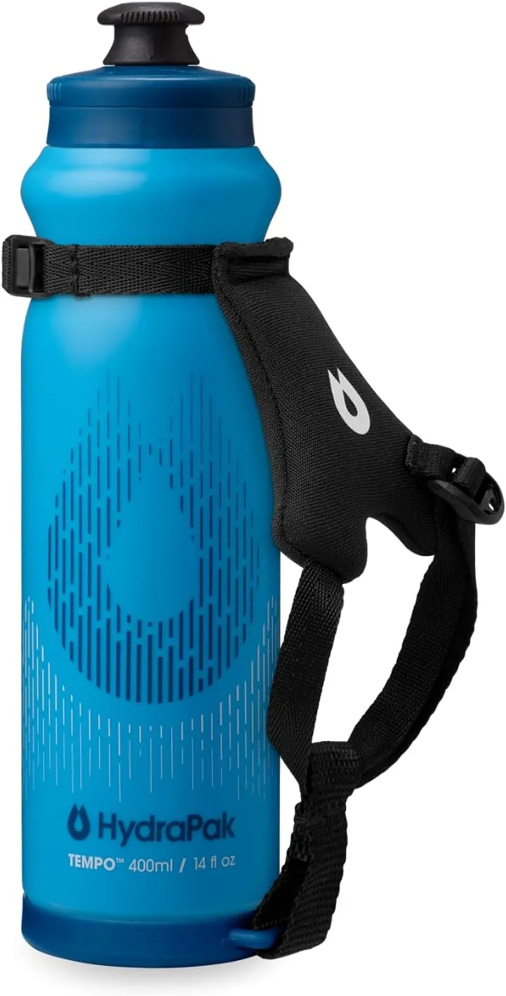 HydraPak Tempo Pro 400ml - Handheld Running Squeeze Bottle for Training and Race Day Hydration with Removable Strap (400ml/13oz) - Blue