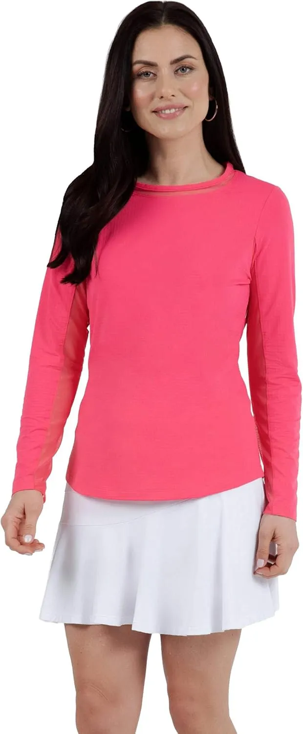 IBKUL Sun Protective UPF 50 Icefil Cooling Long Sleeve Crew Neck Top with Under Arm Mesh – 83000