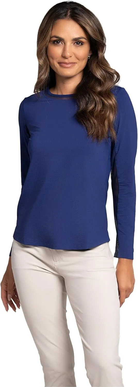 IBKUL Sun Protective UPF 50 Icefil Cooling Long Sleeve Crew Neck Top with Under Arm Mesh – 83000