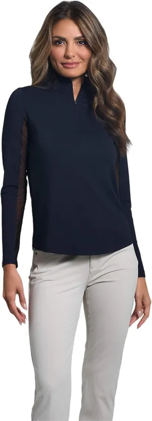 IBKUL Women's Solid Long Sleeve 1/4-zip Mock Neck Shirt