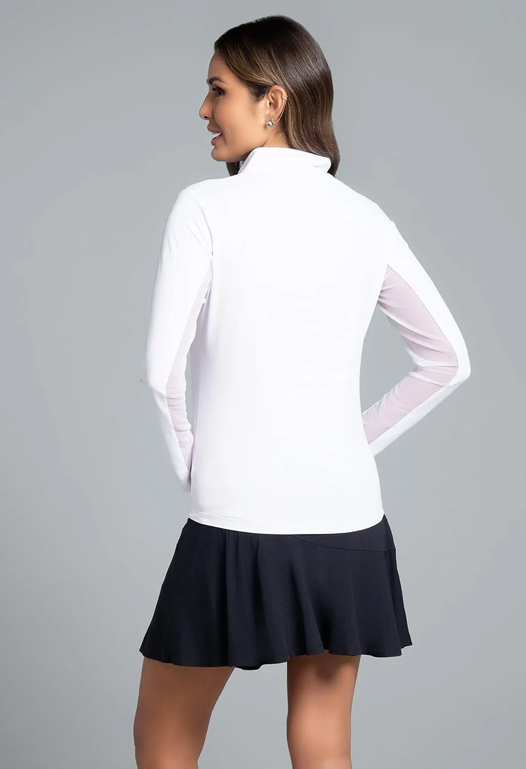IBKUL Women's Solid Long Sleeve 1/4-zip Mock Neck Shirt