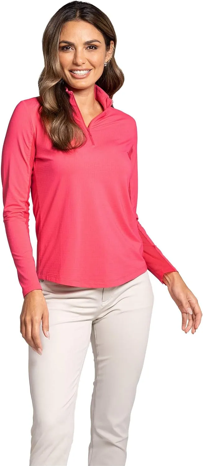 IBKUL Women's Solid Long Sleeve 1/4-zip Mock Neck Shirt