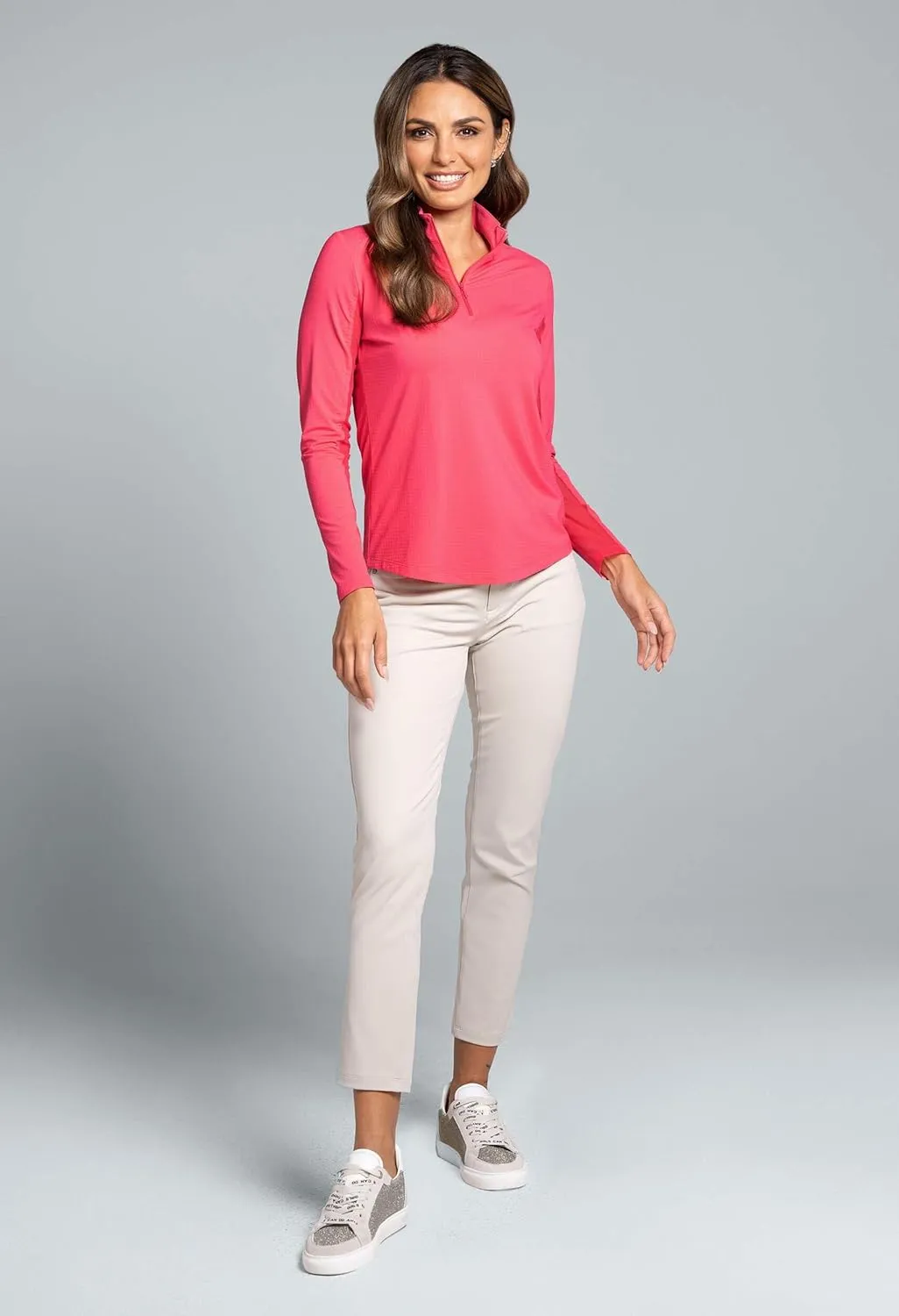 IBKUL Women's Solid Long Sleeve 1/4-zip Mock Neck Shirt