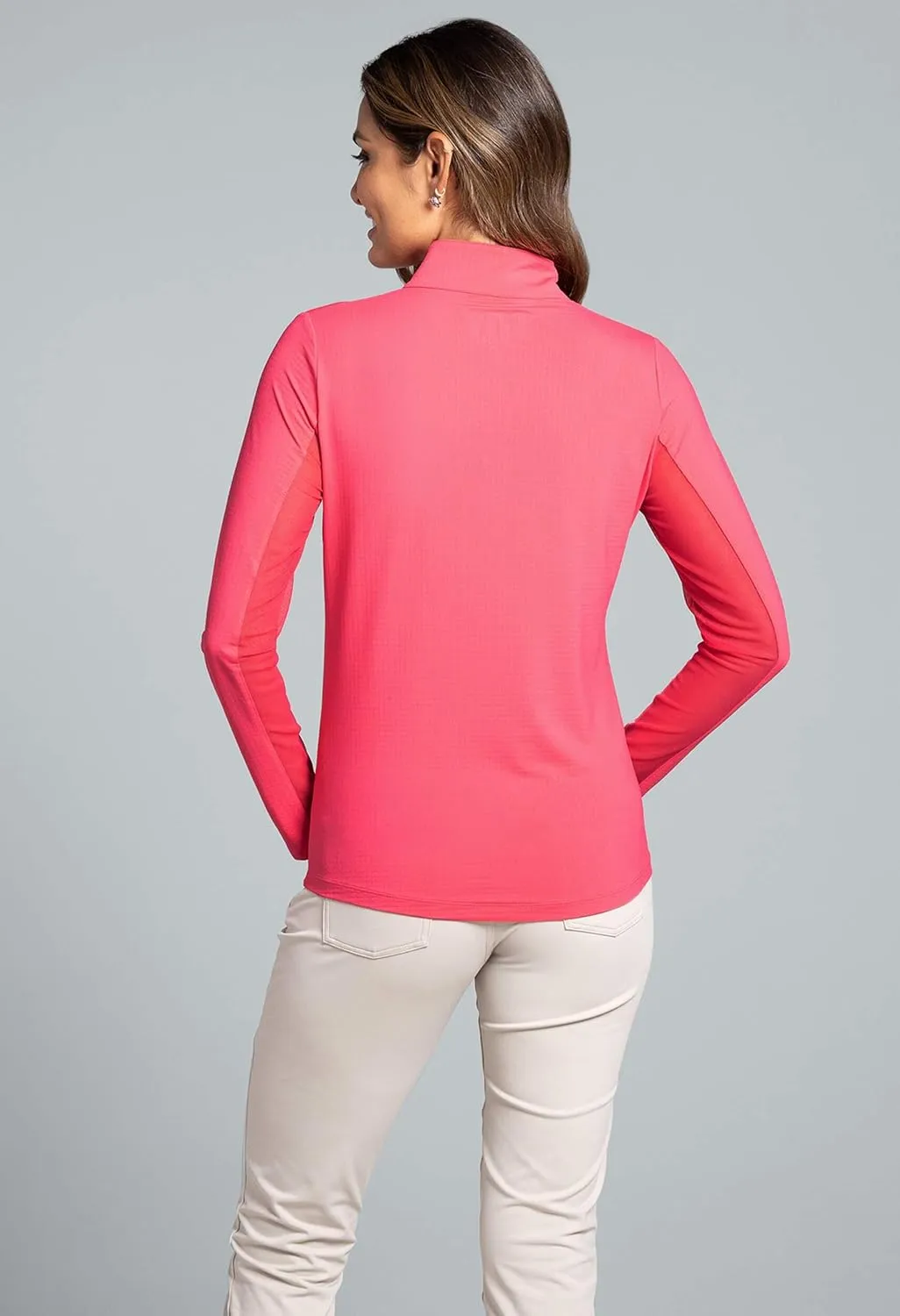 IBKUL Women's Solid Long Sleeve 1/4-zip Mock Neck Shirt