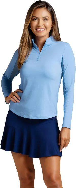 IBKUL Women's Solid Long Sleeve 1/4-zip Mock Neck Shirt