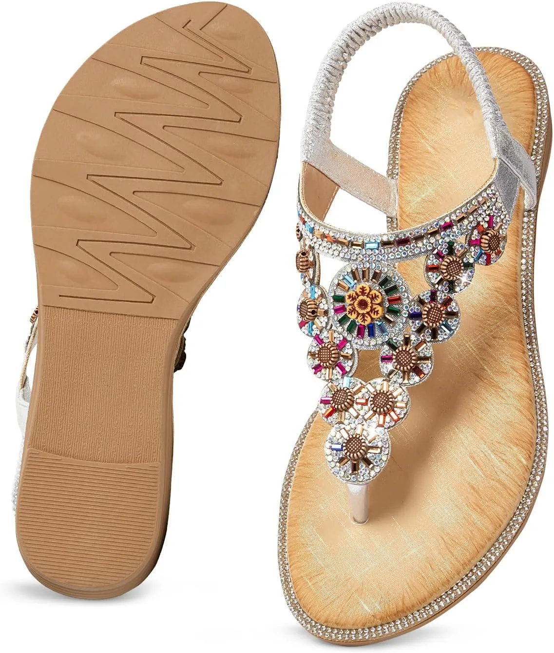 iCKER Women Sandals Rhinestone Dressy Casual Summer flat flip flops Comfortable Sandals