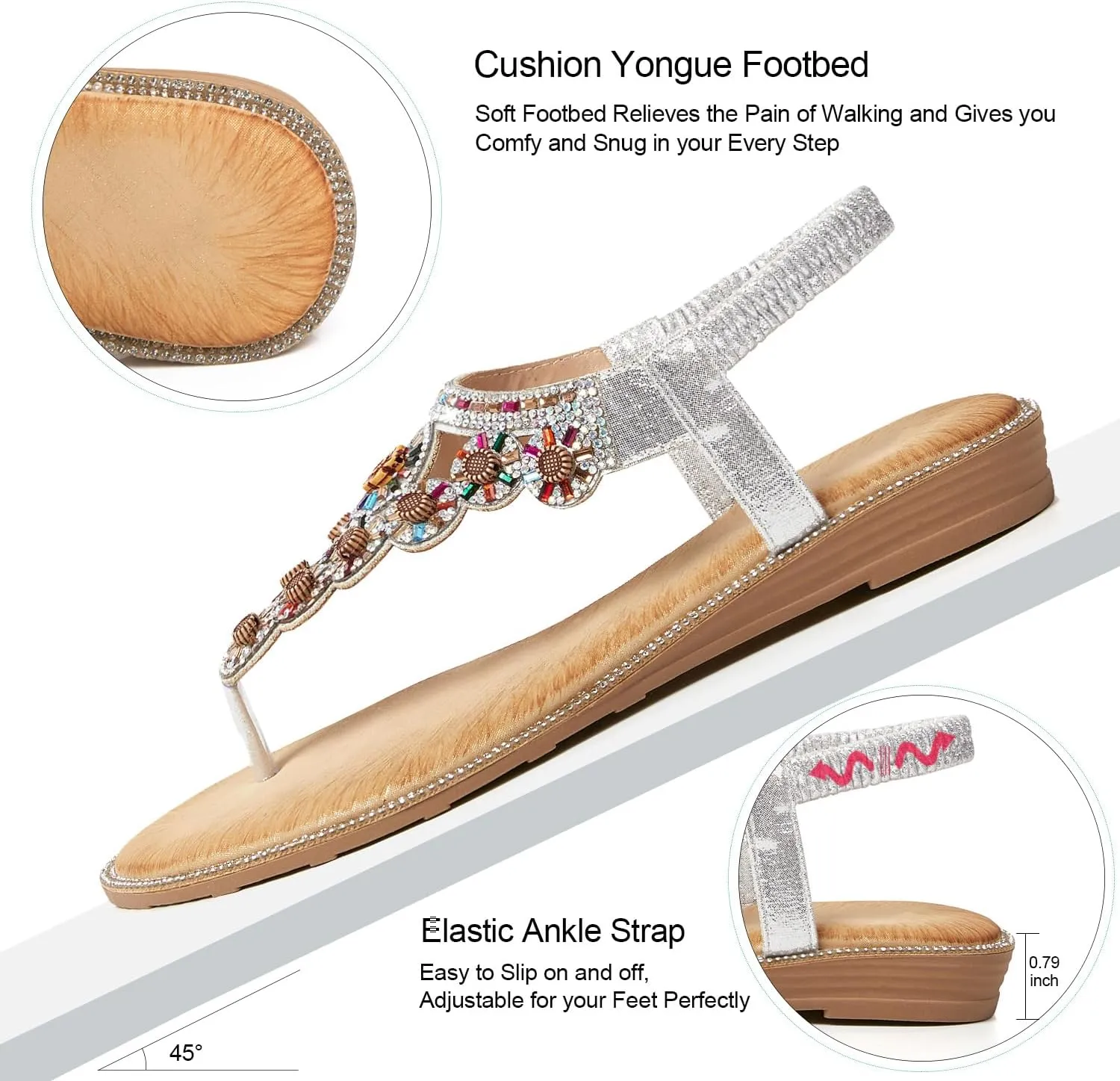 iCKER Women Sandals Rhinestone Dressy Casual Summer flat flip flops Comfortable Sandals