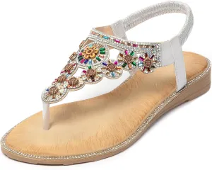 iCKER Women Sandals Rhinestone Dressy Casual Summer flat flip flops Comfortable Sandals
