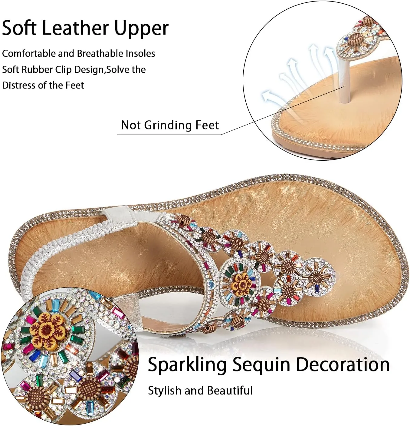 iCKER Women Sandals Rhinestone Dressy Casual Summer flat flip flops Comfortable Sandals