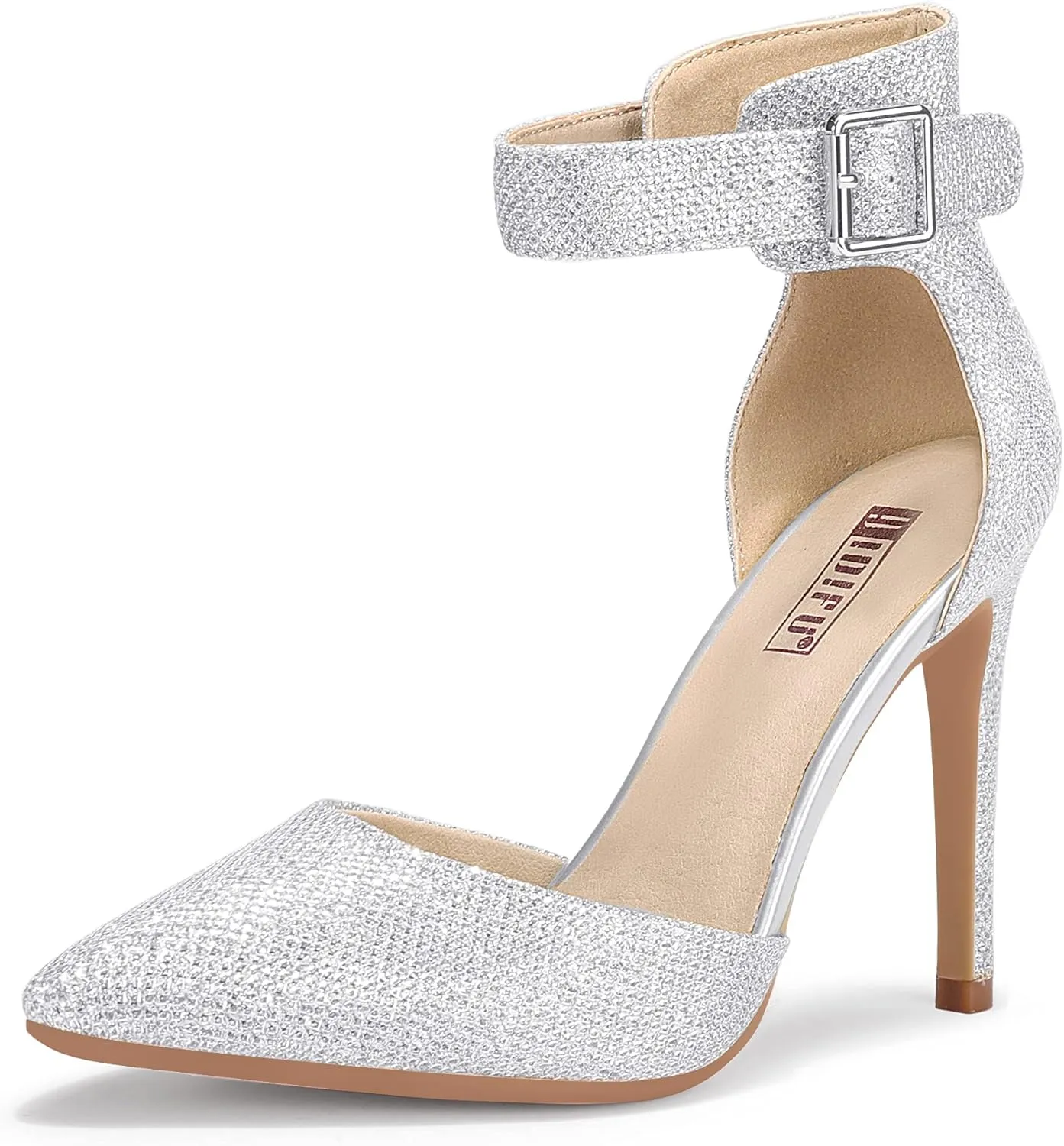 IDIFU Women's IN4 Pedazo High Block Heels Pumps Pointed Closed Toe Ankle Strap Dress Wedding Shoes