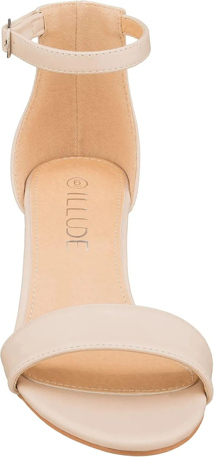 ILLUDE Women's Open Toe Ankle Strap Low Block Chunky Heels Sandals Party Dress Pumps Shoes