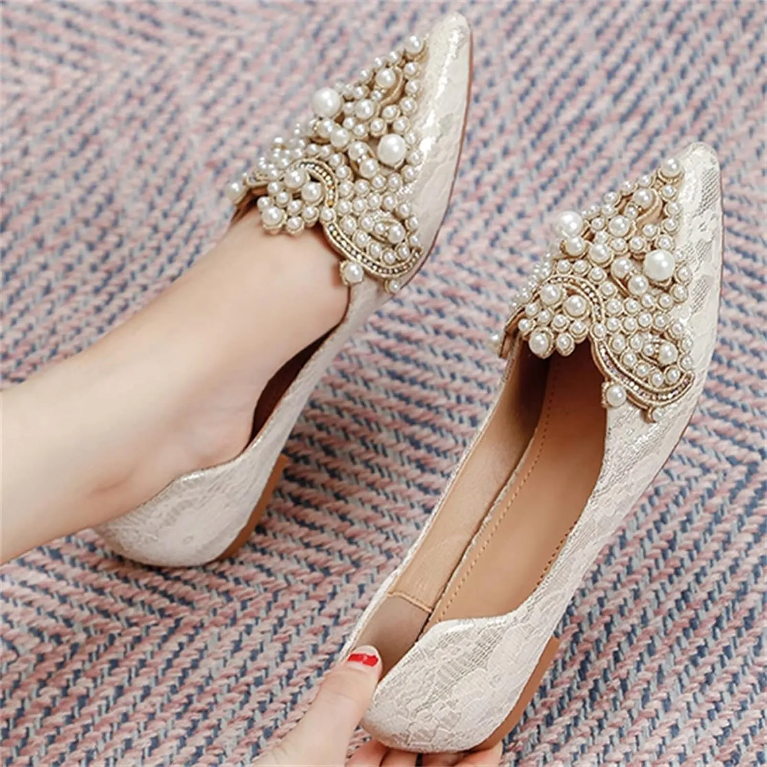 INEELUYI Women's Dress Shoes Lace Bowknot Pointed Toe Comfortable Flats Shoes Wedding Party